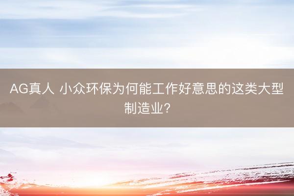 AG真人 小众环保为何能工作好意思的这类大型制造业?